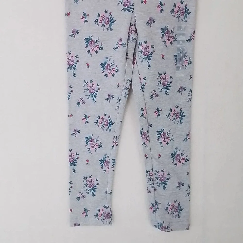 OshKosh Cotton Blend Leggings Size 5 in Gray w/‎ Floral Print